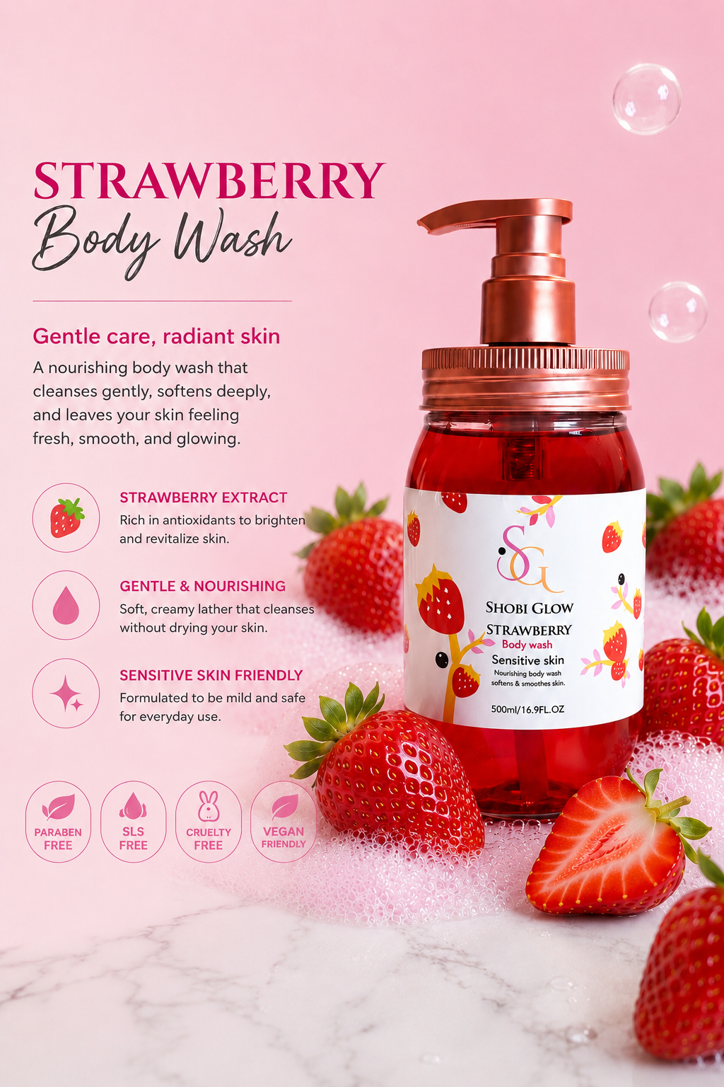 Strawberry Body Wash 500ML/16.9oz