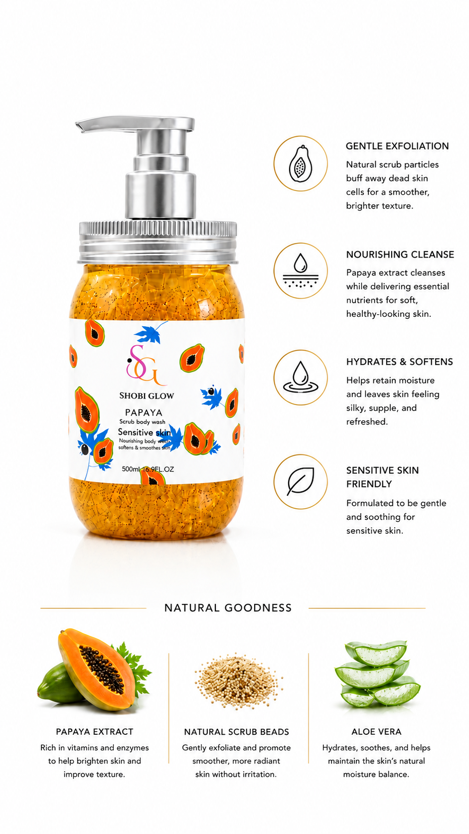 Gel de baño exfoliante de papaya 500ML/16.9oz